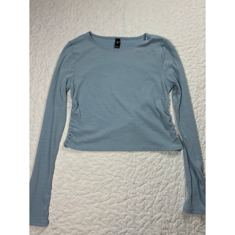Windsor Blue Knit Ribbed Long Sleeve Open Back Shirt size large